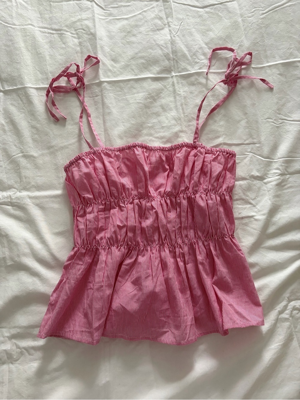 Beige Botany Pink Coastal Chic Tie-Shoulder Smocked Peplum Camisole Size Large